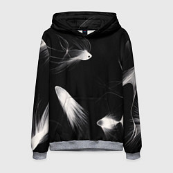 Толстовка-худи мужская Белые рыбки на черном фоне - нейросеть, цвет: 3D-меланж