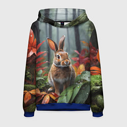Толстовка-худи мужская Кролик в дождливом лесу, цвет: 3D-синий
