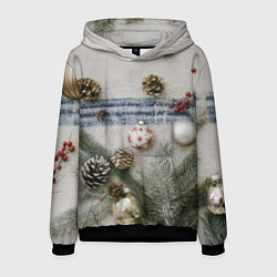 Толстовка-худи мужская Новогодние украшения, цвет: 3D-черный