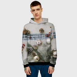 Толстовка-худи мужская Новогодние украшения, цвет: 3D-черный — фото 2