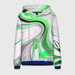Толстовка-худи мужская Волнистые чёрно-зелёные линии на белом фоне, цвет: 3D-синий