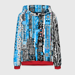 Толстовка-худи мужская Киберпанк паттерн синий, цвет: 3D-красный
