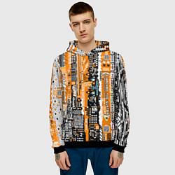 Толстовка-худи мужская Киберпанк паттерн жёлтый, цвет: 3D-черный — фото 2