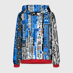 Толстовка-худи мужская Киберпанк паттерн синий, цвет: 3D-красный