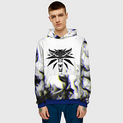Толстовка-худи мужская Ведьмак глитч огонь, цвет: 3D-синий — фото 2