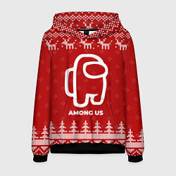 Толстовка-худи мужская Новогодний Among Us с оленями, цвет: 3D-черный