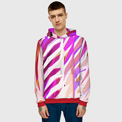 Толстовка-худи мужская Бело-розовая абстракция, цвет: 3D-красный — фото 2