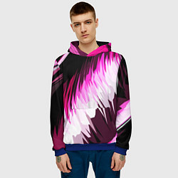 Толстовка-худи мужская Бело-розовые острые полосы на чёрном фоне, цвет: 3D-синий — фото 2