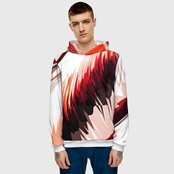 Толстовка-худи мужская Чёрно-красные острые полосы на белом фоне, цвет: 3D-белый — фото 2
