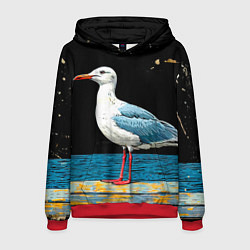 Толстовка-худи мужская Чайка на море ночью, цвет: 3D-красный