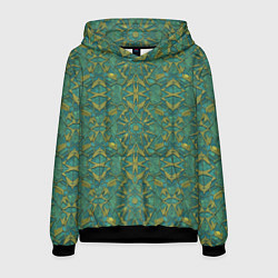 Толстовка-худи мужская Зеленый орнамент с желтым, цвет: 3D-черный