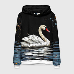 Толстовка-худи мужская Белый лебедь ночью, цвет: 3D-белый