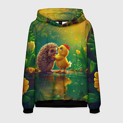 Толстовка-худи мужская Цыпленок с ежиком, цвет: 3D-черный