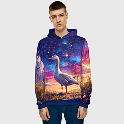 Толстовка-худи мужская Гусь и космос, цвет: 3D-синий — фото 2