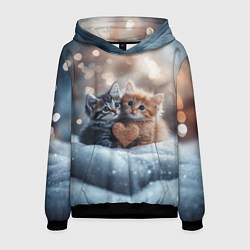 Толстовка-худи мужская Влюбленные котята с сердечком, цвет: 3D-черный