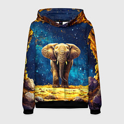 Толстовка-худи мужская Слон и космическое небо, цвет: 3D-черный