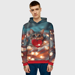 Толстовка-худи мужская Кошка с сердцем, цвет: 3D-красный — фото 2