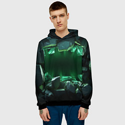 Толстовка-худи мужская Разбитая зеленая текстура из камней и стекла, цвет: 3D-черный — фото 2