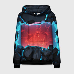 Толстовка-худи мужская Неоновая разбитая стена - текстура, цвет: 3D-черный