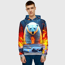 Толстовка-худи мужская Белый медведь в огне, цвет: 3D-меланж — фото 2