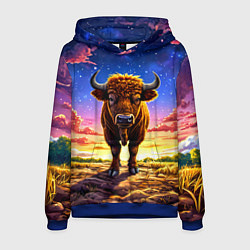 Толстовка-худи мужская Буйвол в звездной ночи, цвет: 3D-синий
