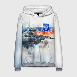 Толстовка-худи мужская Русский солдат и синий герб РФ, цвет: 3D-меланж