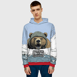 Толстовка-худи мужская Русский не сдаются - мощный медведь, цвет: 3D-красный — фото 2