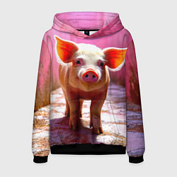 Толстовка-худи мужская Поросенок в розовом, цвет: 3D-черный