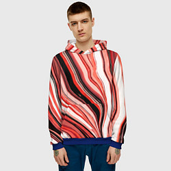 Толстовка-худи мужская Волнистые вертикальные чёрно-красные полосы, цвет: 3D-синий — фото 2
