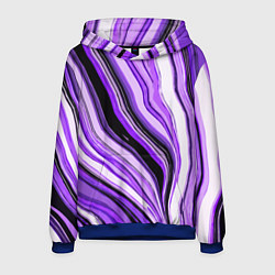 Толстовка-худи мужская Волнистые вертикальные чёрно-фиолетовые полосы, цвет: 3D-синий
