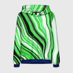 Толстовка-худи мужская Волнистые вертикальные чёрно-зелёные полосы, цвет: 3D-синий