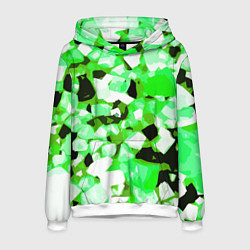 Толстовка-худи мужская Green and white abstraction on a black background, цвет: 3D-белый