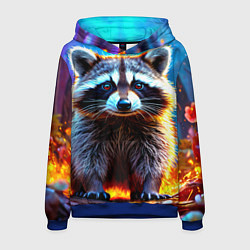 Толстовка-худи мужская Енот в огне, цвет: 3D-синий
