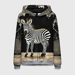 Толстовка-худи мужская Зебра на черном, цвет: 3D-меланж