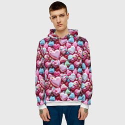 Толстовка-худи мужская Карамельные сердечки, цвет: 3D-белый — фото 2