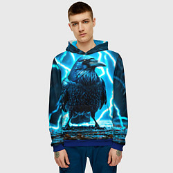 Толстовка-худи мужская Черный ворон в разрядах молнии, цвет: 3D-синий — фото 2