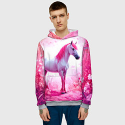 Толстовка-худи мужская Белая лошадь с розовой гривой, цвет: 3D-меланж — фото 2