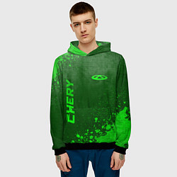 Толстовка-худи мужская Chery - green gradient вертикально, цвет: 3D-черный — фото 2