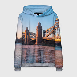 Толстовка-худи мужская Большеохтинский мост в Санкт-Петербурге, цвет: 3D-меланж