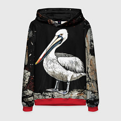 Толстовка-худи мужская Пеликан на черном, цвет: 3D-красный