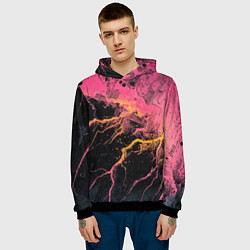 Толстовка-худи мужская Абстрактные молнии текстура, цвет: 3D-черный — фото 2