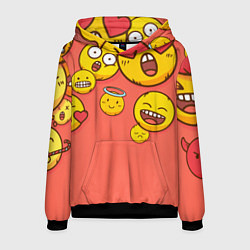 Толстовка-худи мужская Смайлы на красном фоне, цвет: 3D-черный