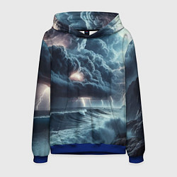 Толстовка-худи мужская Шторм на море - сверкание молний, цвет: 3D-синий