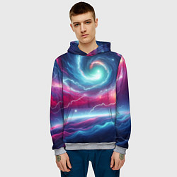 Толстовка-худи мужская Spiral neon galaxy - ai art fantasy, цвет: 3D-меланж — фото 2