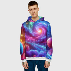 Толстовка-худи мужская Neon space fantasy, цвет: 3D-белый — фото 2