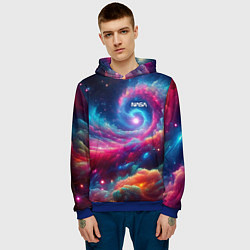 Толстовка-худи мужская Неоновая галактическая спираль - нейроарт, цвет: 3D-синий — фото 2