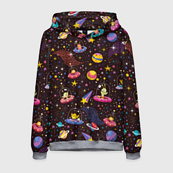 Толстовка-худи мужская Мультяшные космические обитатели, цвет: 3D-меланж