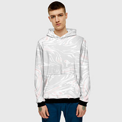 Толстовка-худи мужская Серо-розовые разводы - абстрактный узор, цвет: 3D-черный — фото 2