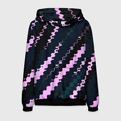 Толстовка-худи мужская Тёмно-синий с розовым искажённые полосы, цвет: 3D-черный