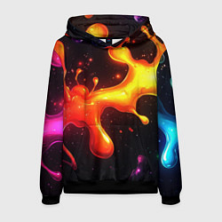 Толстовка-худи мужская Радужные кляксы на черном фоне, цвет: 3D-черный